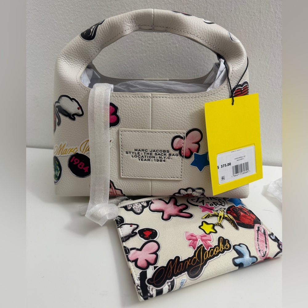 Marc Jacobs The Mini Sack Sticker Leather Top Handle Bag - Picture 8 of 10